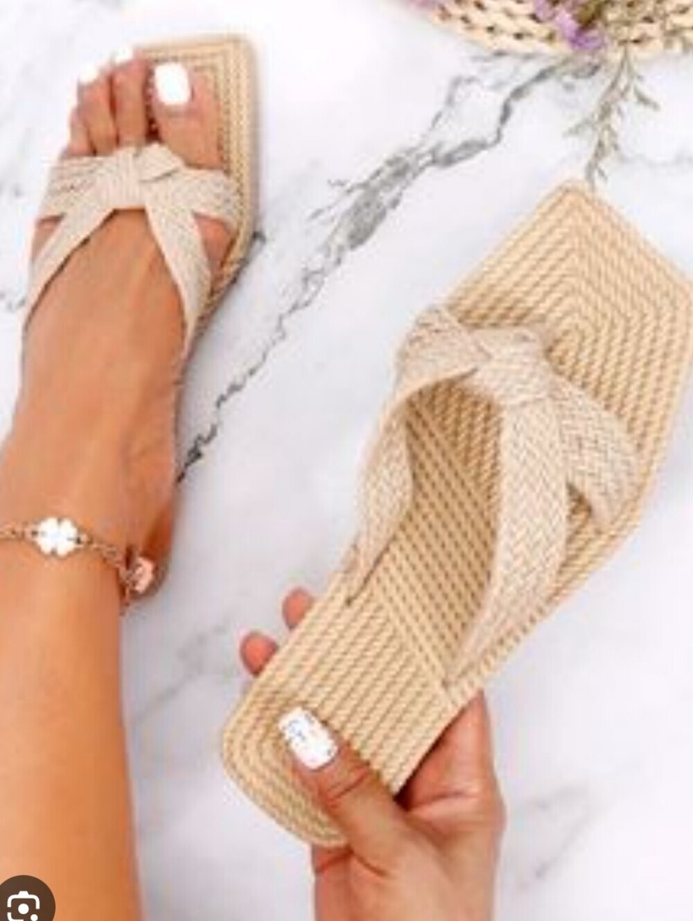 Neutral Beige Woven Knot-Top Women's Sandals